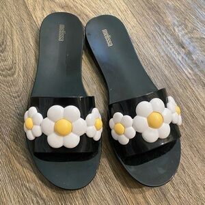 5/$25 Melissa Black Floral Slide Sandals Size 10